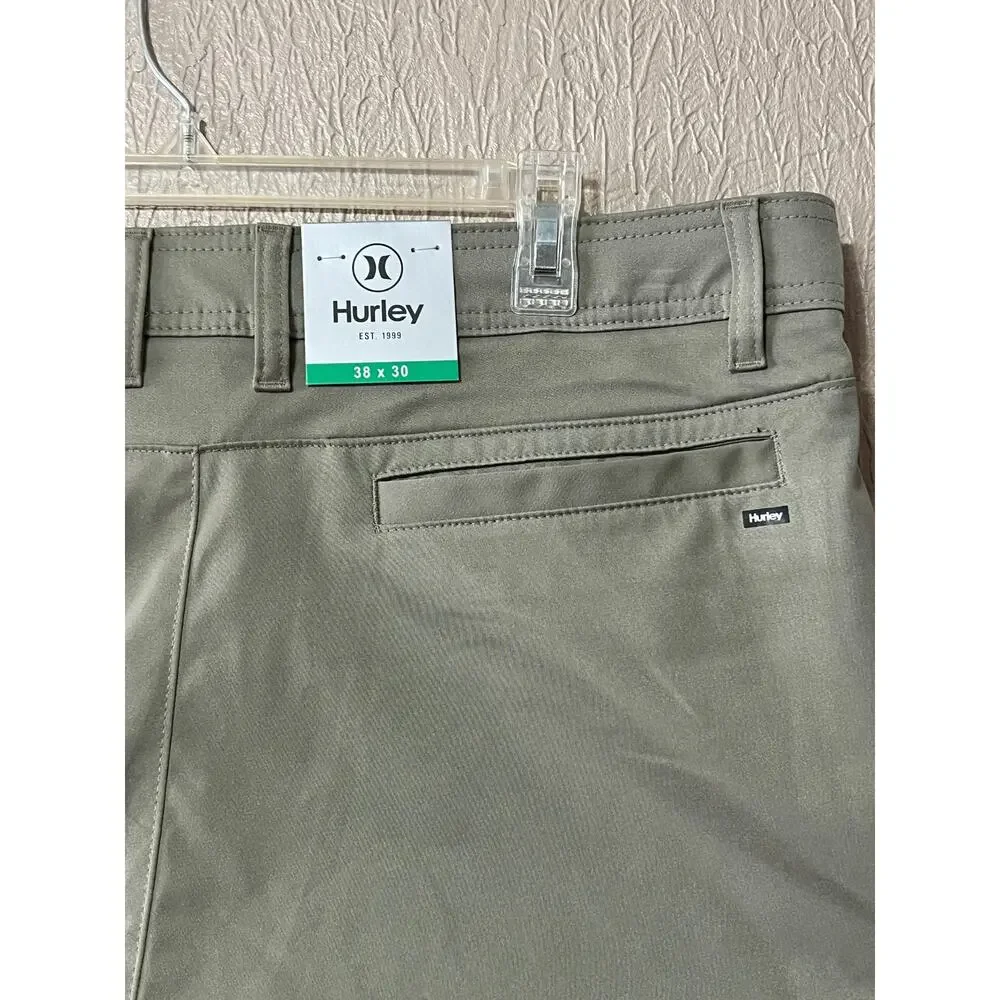 Hurley Jet Set Tech Men's Pant Flat Front Moisture Wicking Stretch Green 38 New
